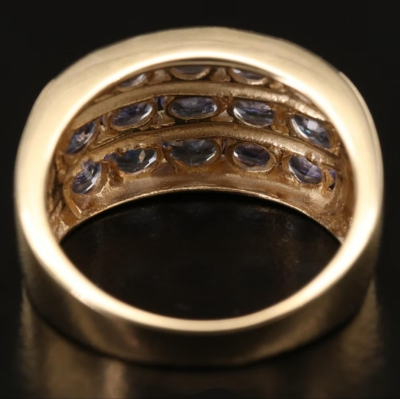 14K Tanzanite Multi-Row Ring Yellow Gold 15 Stones - Picture 4 of 8